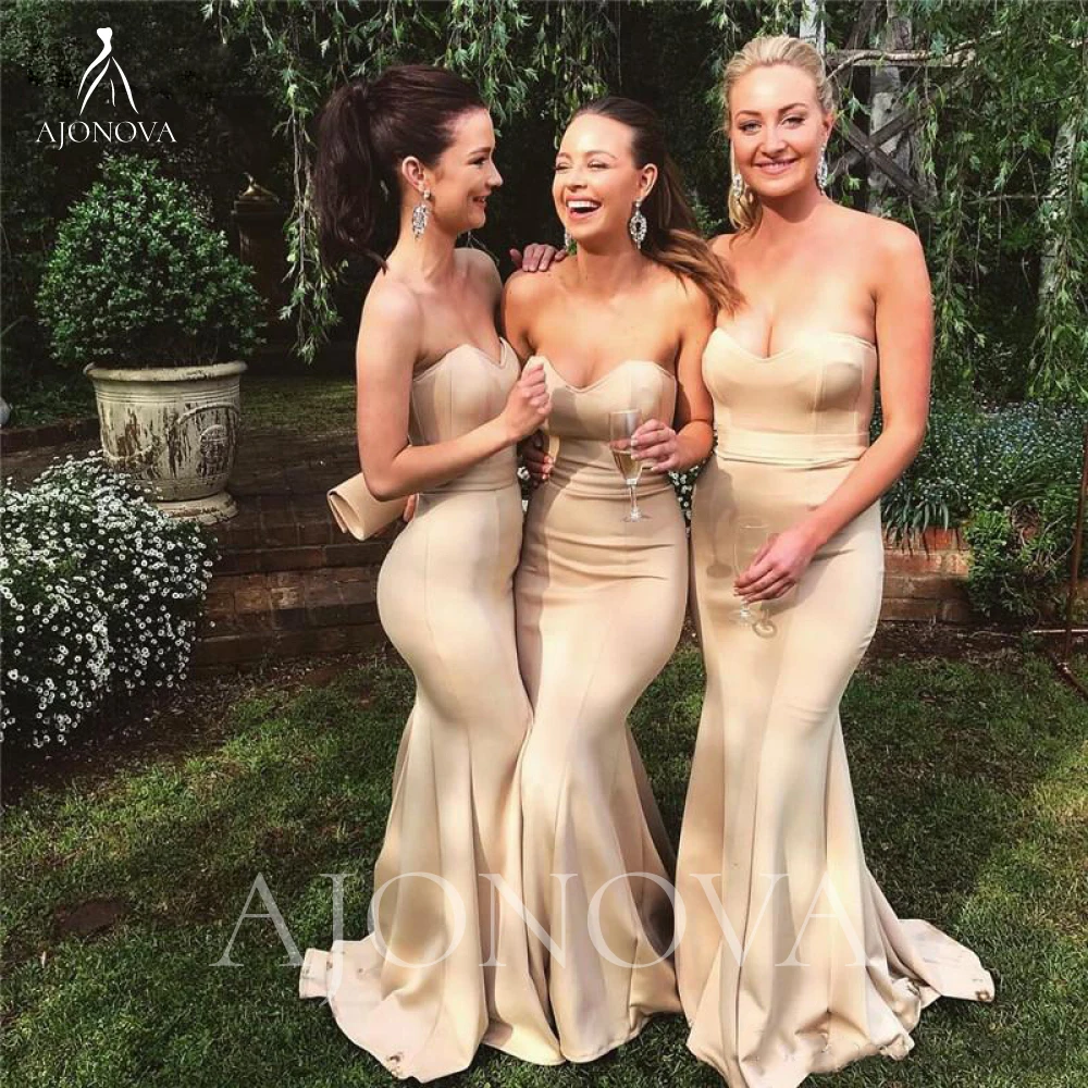 

Champgne Satin Elegant Dress Women for Wedding Party Dress Mermaid Sweetheart Bridesmaid Dresses Bridesmaids Woman 2021 Formal