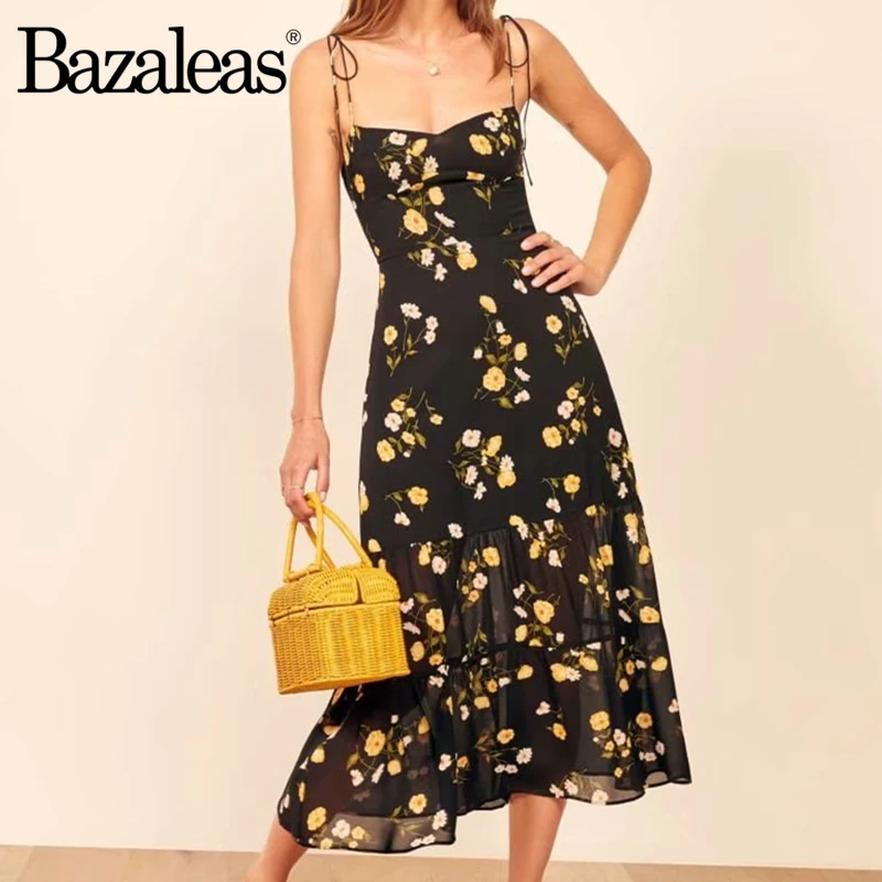 Винтажное женское платье Bazaleas с эластичным бюстом шифоновое регулируемыми