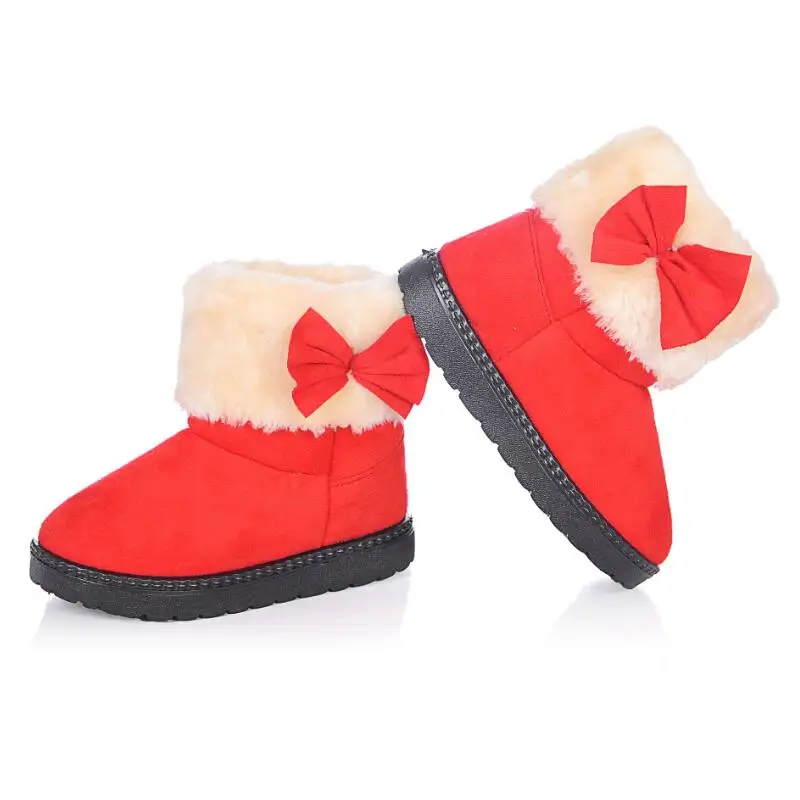 SKHEK Girls Snow Boots Winter Warm Flat Round Toe Kids Shoes Baby Children's Pink Black Soft Boots Size 21-38 - Цвет: Красный