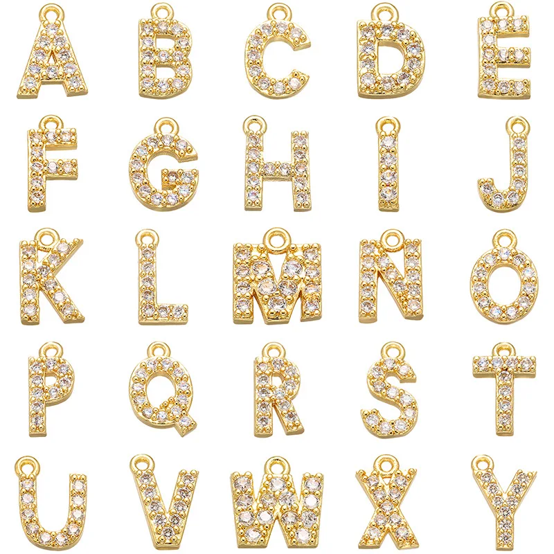 

New Hot Selling Gold Small Micro Inlaid Letters 26 English Alphabet Pendant Earrings Necklace Copper Jewelry Accessories Gifts