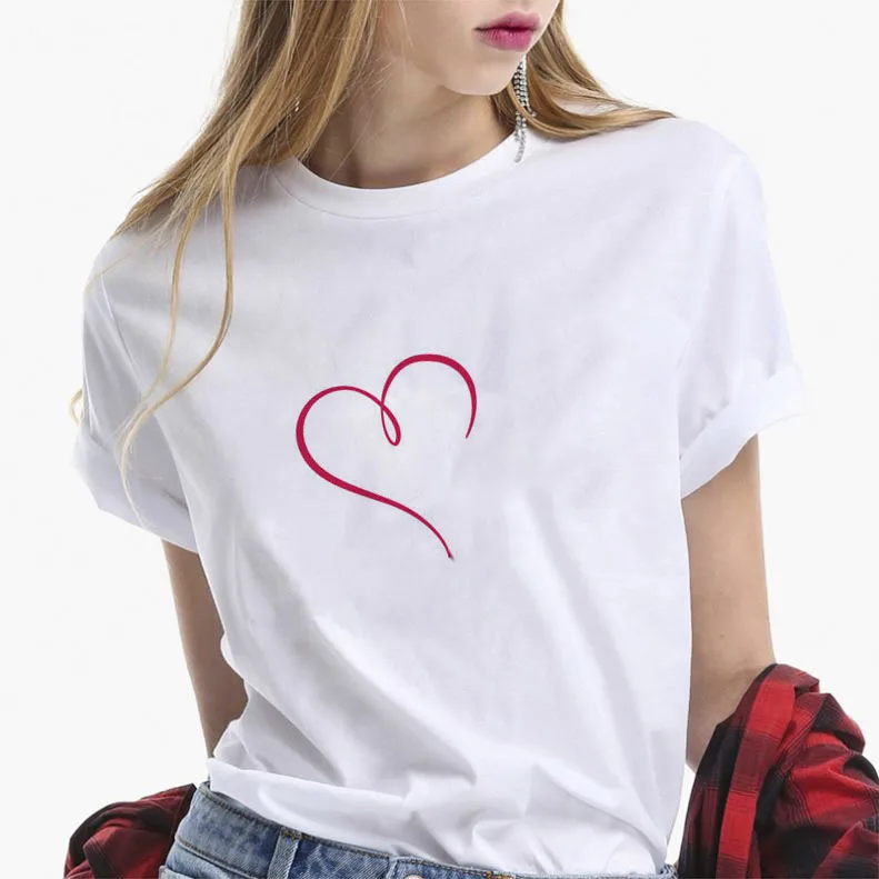 С принтом любящее сердце для женщин модная футболка с круглым вырезом в стиле