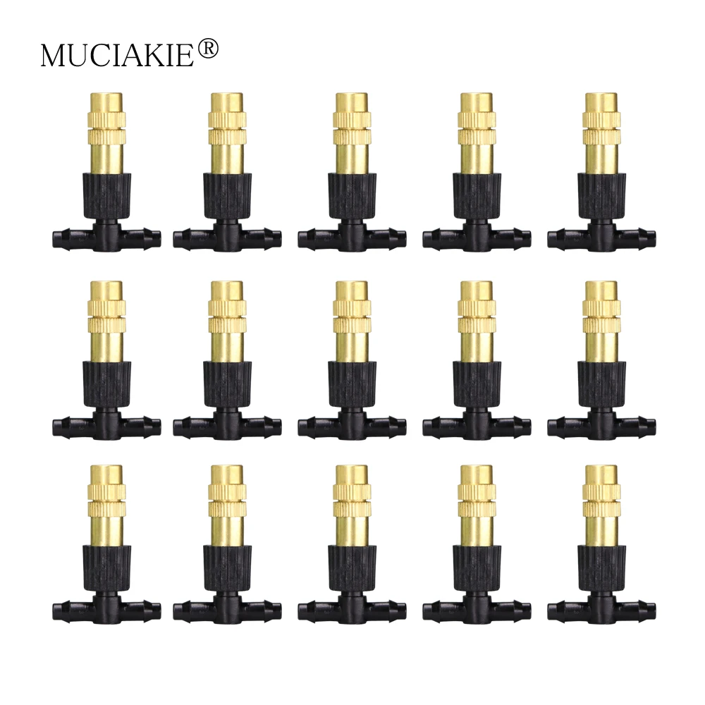 MUCIAKIE, 20/50/100/200 шт., медная насадка для распыления, 1/4 дюйма, тройник с зазубринами, регулируемый латунный распылитель, распылитель для полива сада - изображение