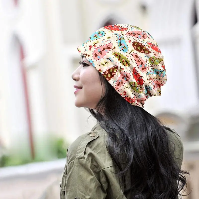 

Fashion Womens Beanie Hat Scarf Knitted Hat Ski Slouch Hats Cashew Flowers Cap