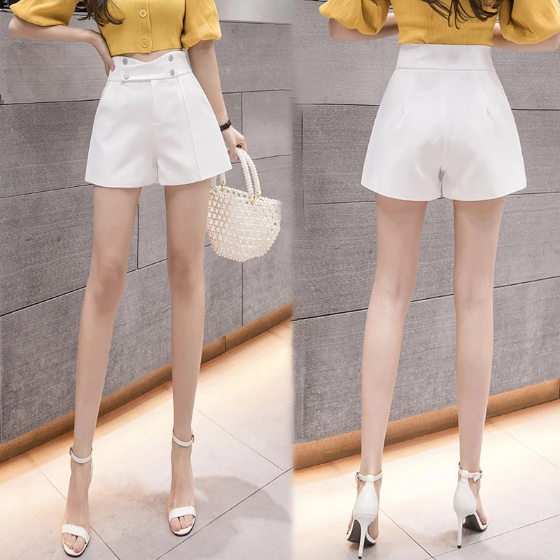 

Summer Women Wide Leg Loose Elegant Solid Shorts Korean High Waist Criss-Cross Double Breasted Harajuku Casual Shorts Female OL