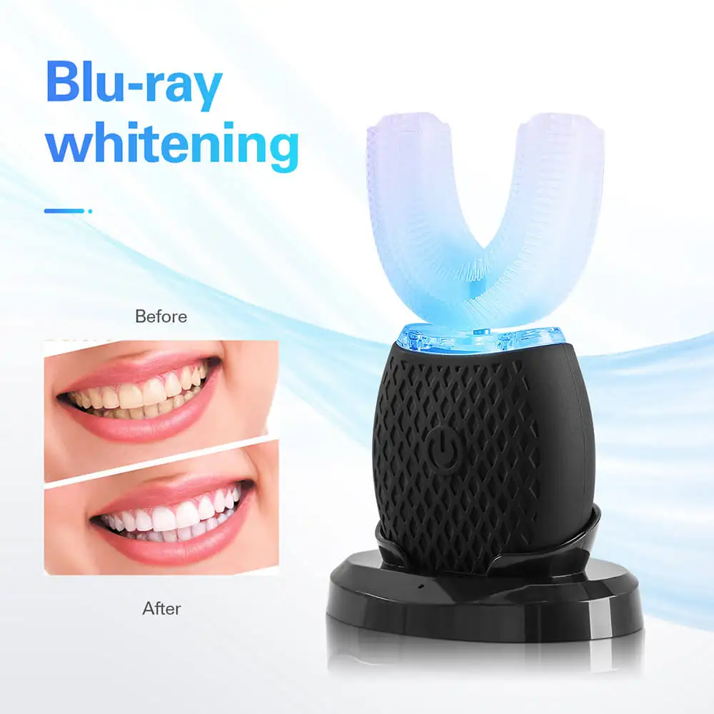 

Intelligent Automatic Silicone Sonic Electric Toothbrush USB Rechargeable U-type Blue Light Teeth Whitening Toothbrush 4 Modes