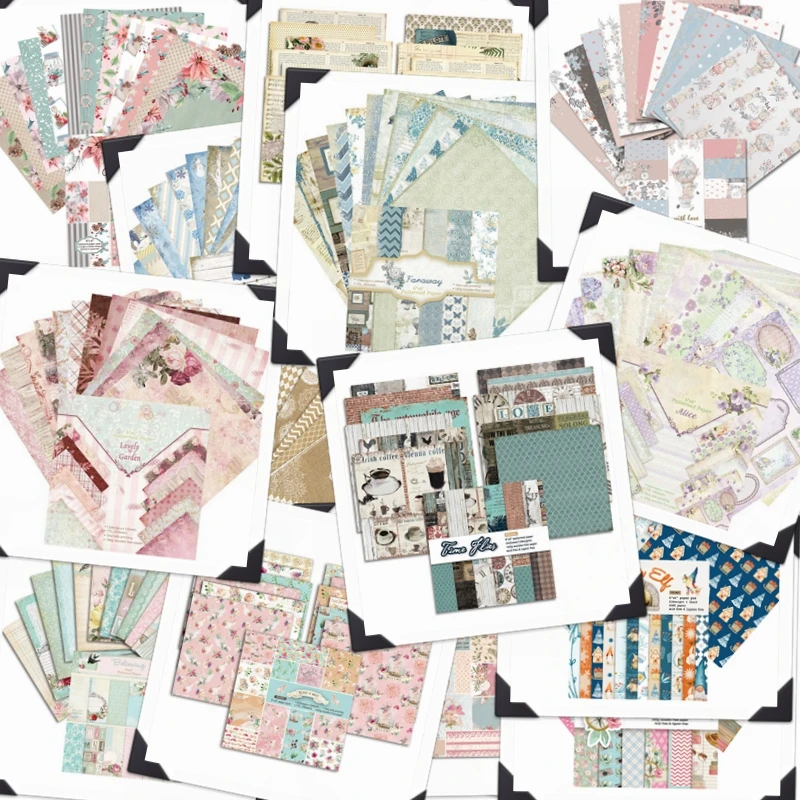 

24 sheets/set 6*6 inch Paper Pad Fragrant Flowers Foliage Creature Color-block Stripe Vintage Lace Border Doodle Pattern 2021