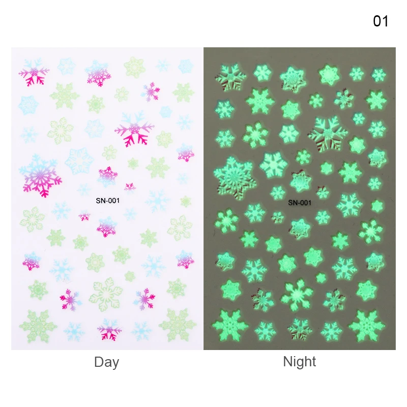 

1 Sheet Luminous Christmas Halloween 3D Nail Stickers Snowflake Star Nail Stickers Glow In The Dark Nails Art Decoratio