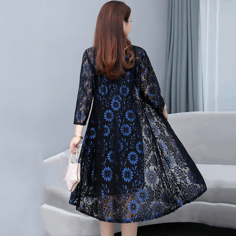 OHRYIYIE Plus Size 5XL Lace Hollow Out Cardigan Sweater Women Poncho 2019 Summer Fashion Floral Print Knitted Pull Femme |
