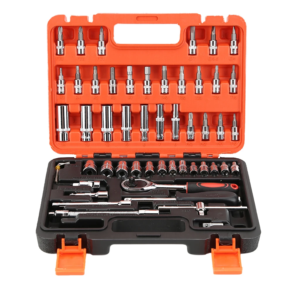 

53pcs Hand Tool Set Slotted Phillips Pozi Socket Ratchet Car Repair Combination Tool Craftsmanship Sturdy Durable