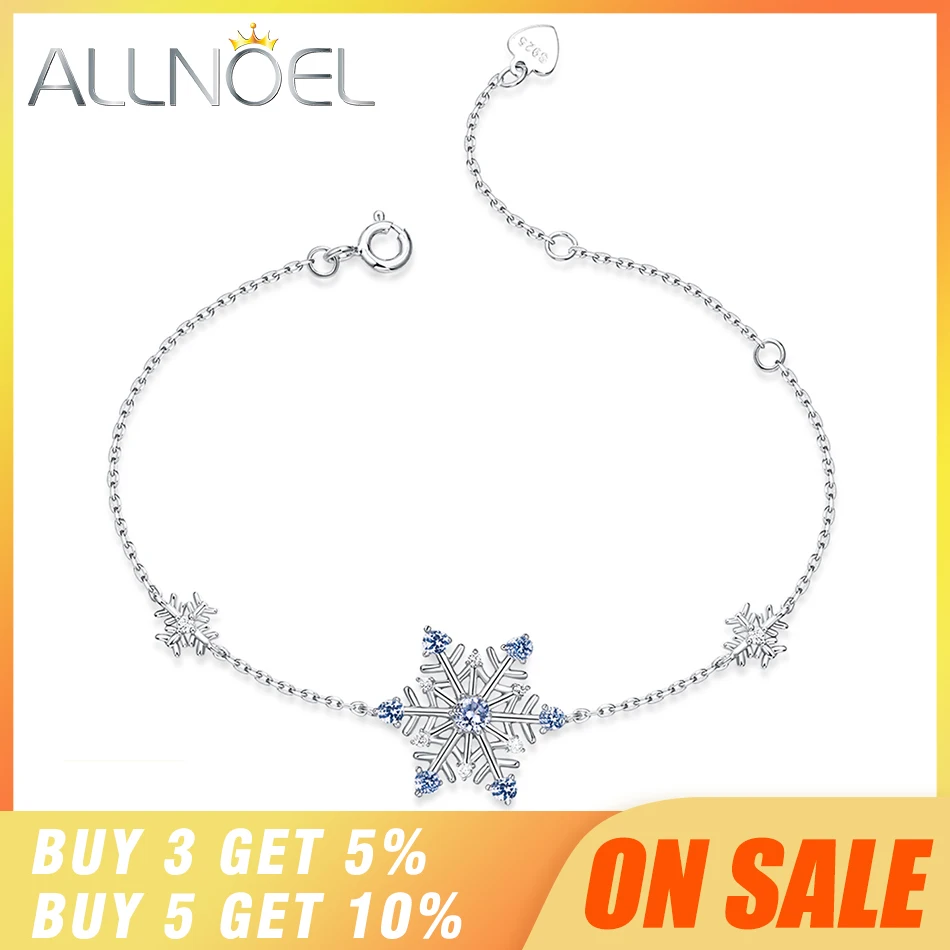 ALLNOEL, 925 пробы, серебряные женские браслеты, снежинка, шарм, синяя шпинель, цепь, драгоценный камень, браслет,, модные ювелирные изделия, подарок