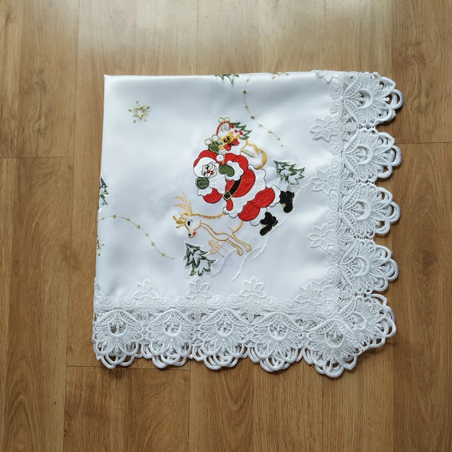 Рождественская вышитая скатерть для нового года атласная красная полотенце