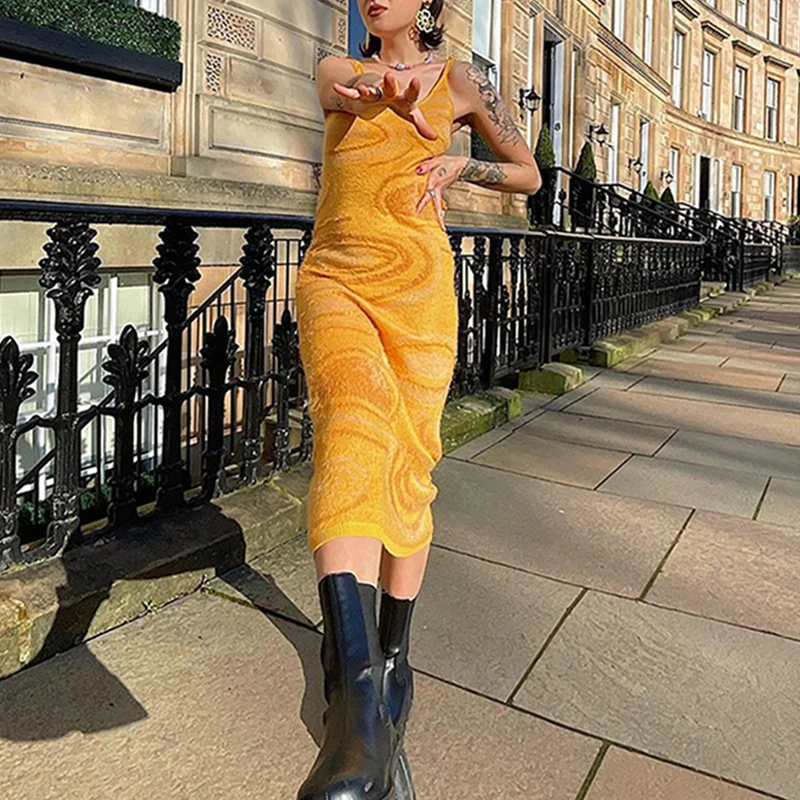 

Green Hollow Out Knit Bodycon Dress Women Sexy Print Sleeveless Sweaters Long Dress Female Summer Beach Midi Dresses Streetwear