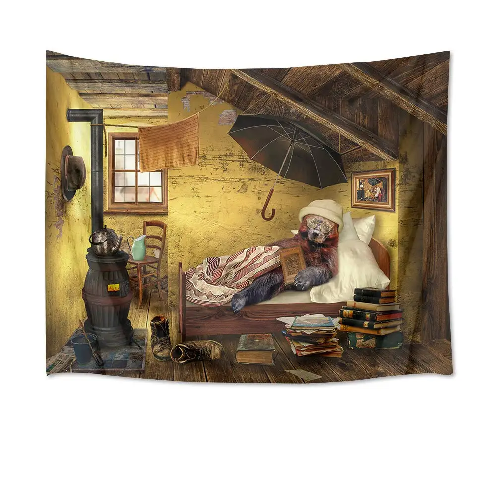 Винтажный гобелен в виде медведя деревянная кабина спутанная спальне старая