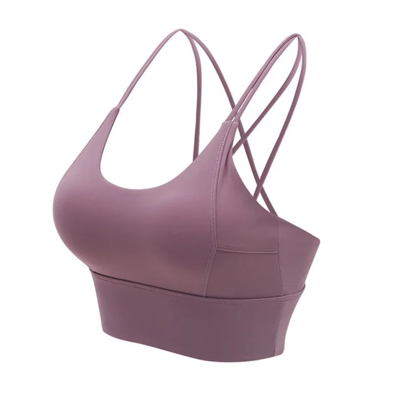 

New vest-style shockproof sports underwear female cross shoulder straps beautiful back gather sexy running yoga fitness bra