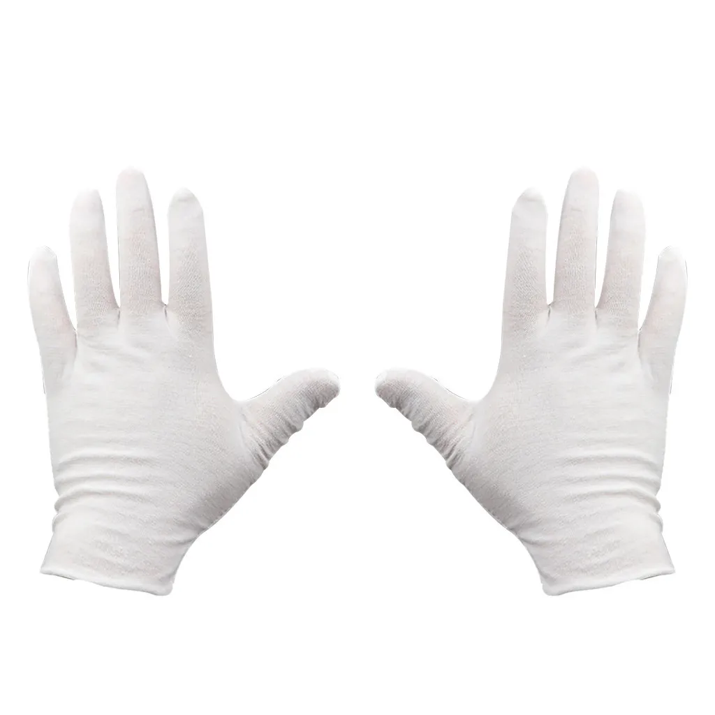 Многоразовые белые хлопковые перчатки тонкие эластичные мягкие для сухого