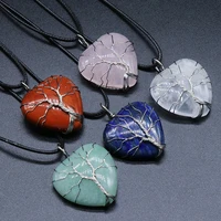 45cm 1piece natural heart shape agates amethysts lapis lazuli clear quartzs stone pendant necklace women jewelry size 30x30mm