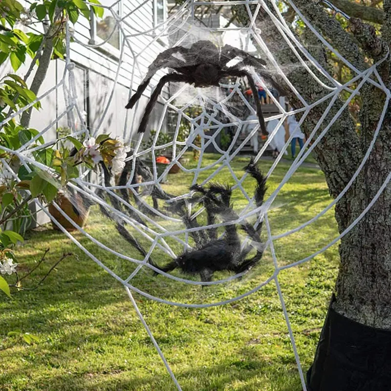 Гигантская круглая паутина на Хэллоуин 12 футов и искусственная волосатая