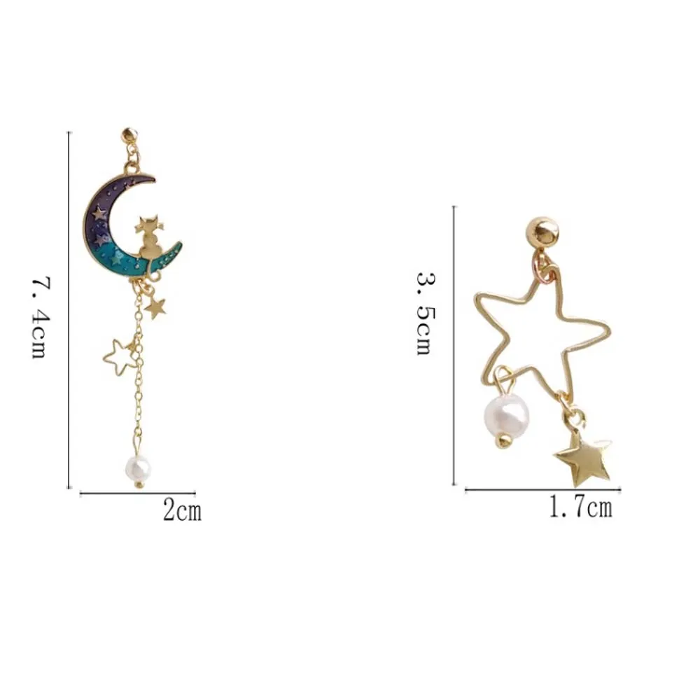 

New Imitation Pearl Pendant Long Drop Earring Sweet Dream Sky Moon Star Cat Earring Beautiful Accessories Wholesale