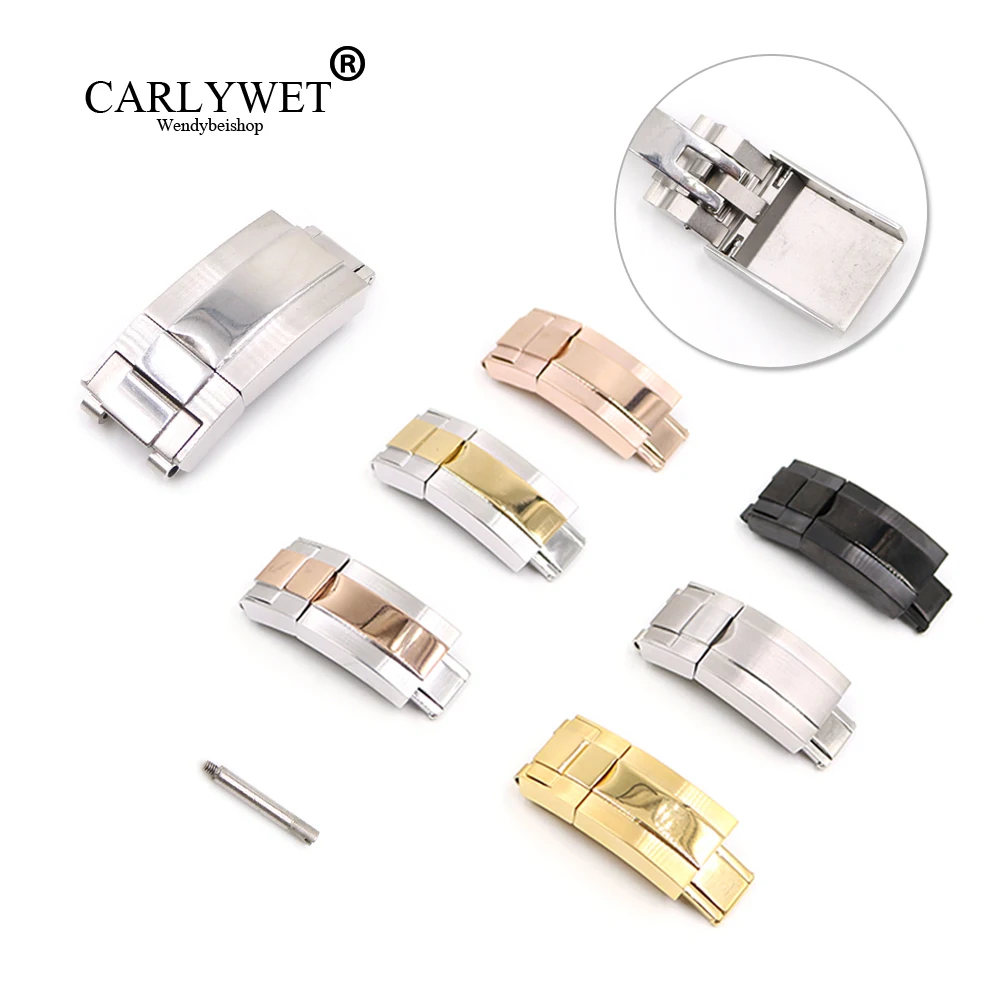 

CARLYWET 16mm x 9mm Brush Polish Stainless Steel Watch Band Deployment Clasp For Bracelet Rubber Leather Strap Oyster Submariner