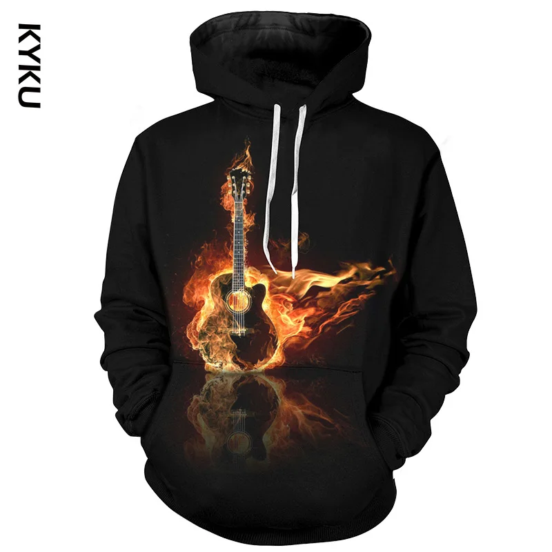 

KYKU 2020 New Men's 3d Hoodies Pulloves Guitar Fire 3D Printed Hooded Pullovers Male Autumn Spring Hoodies Outwears