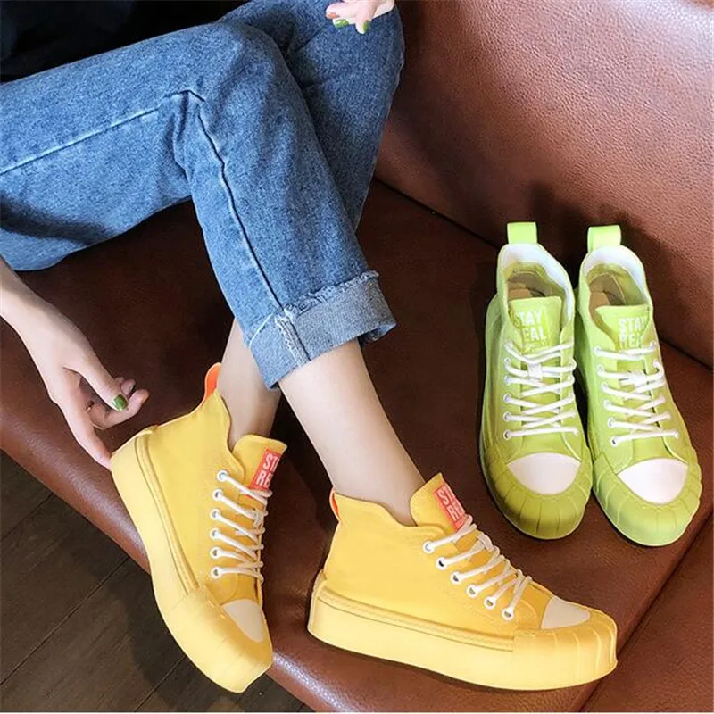 High Quality Classic Women White Canvas Shoes Spring Autumn High Top Women Platform Vulcanized Shoes Female Flat Casual Shoes