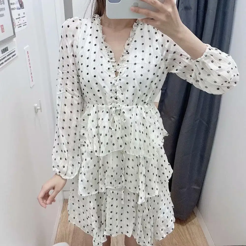 Женское платье в горошек za 2019 Повседневное с длинным рукавом и каскадными