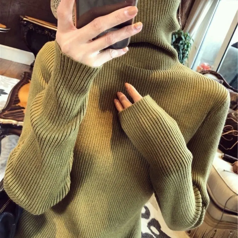 

Fashion New Women's Turtleneck Sweater Winter Wear And Long Sleeve Slim Fitting Knitted Bottom Solid Color Lady Sweater