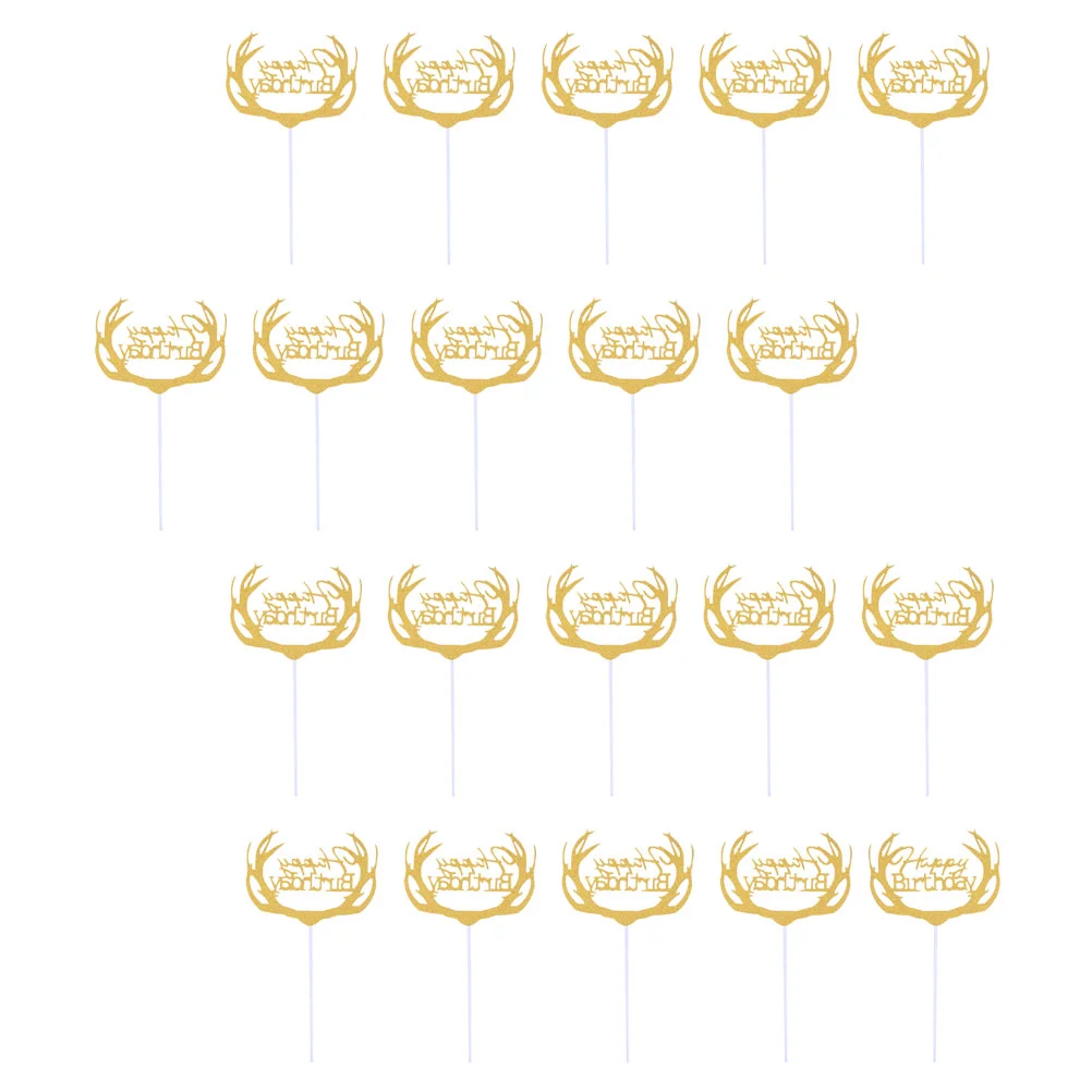 

20PCS Glitter Paper Antler Cupcake Picks Party Supplies for Decoration (Golden)