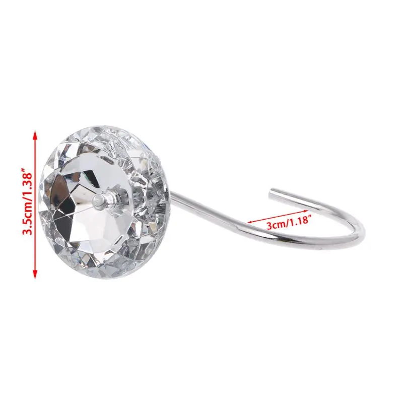 

12Pcs Big Round Acrylic Transparent Curtain Hooks Decorative Rhinestone Rolling Holder