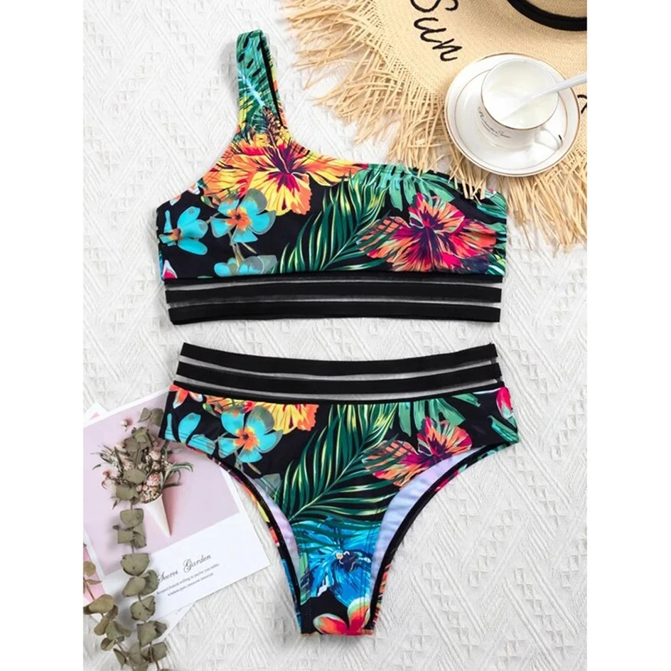 

High Waist Bikini 2021 Women Swimsuit Female Swimwear One Shoulder Bikinis Set Bathing Suit Women Swimming for Summer Beach Wear