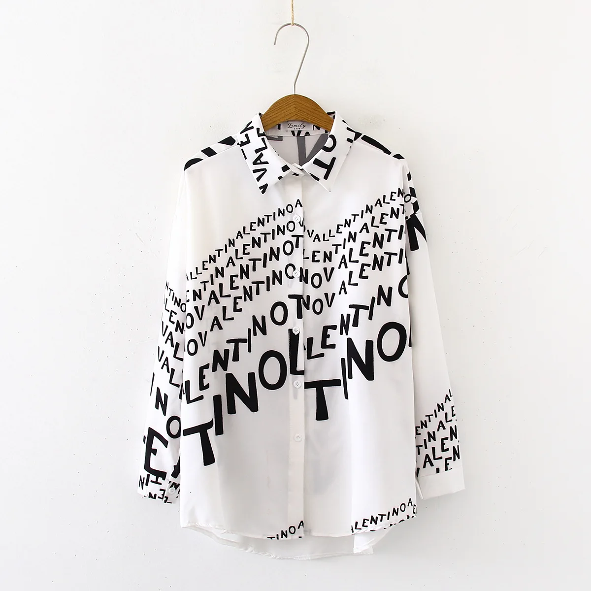 

2019 Autumn New Women Long Sleeve White And Black Letters Print Loose Blouses Shirts Casual Office Tops Shirt Blouse