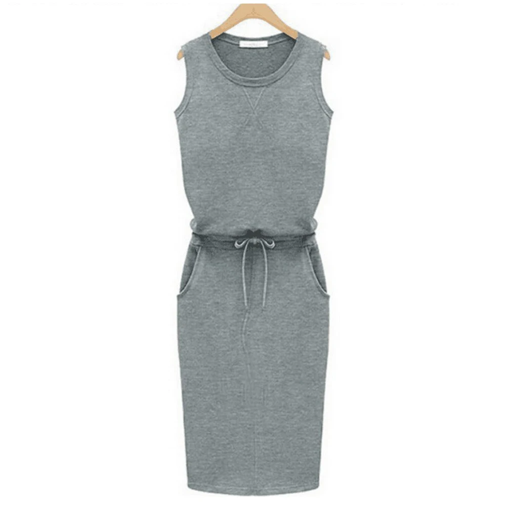 

Jocoo Jolee Women Causal Sleeveless Pockets Pencil Dress 2021 Summer Solid Drawstring Waist Beach Party Sundress