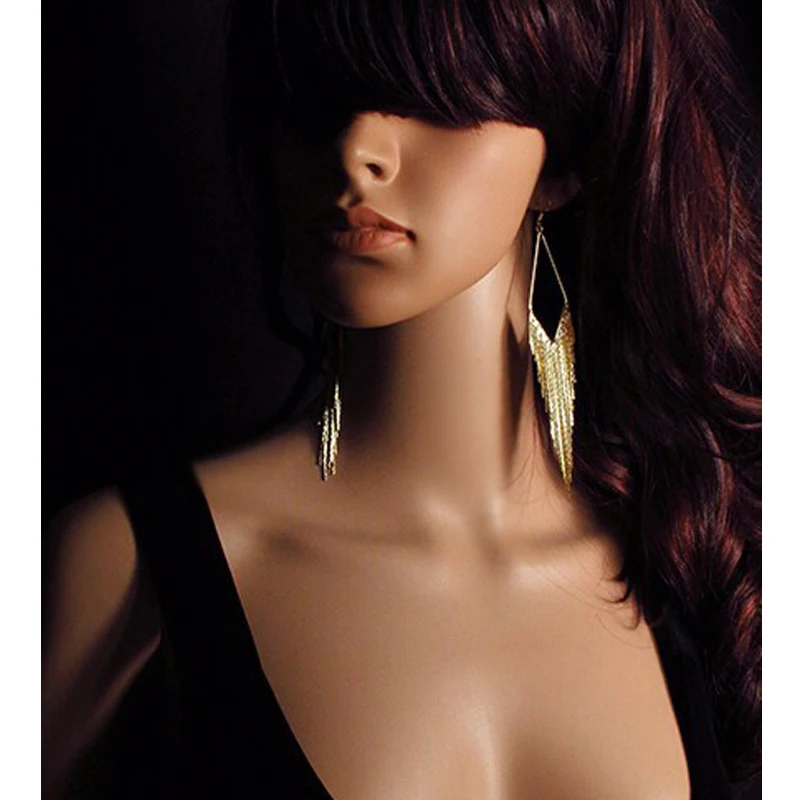 

Fashion Gold Color Long Tassel Earrings Jewelry Vintage Metal Statement Fringe Earrings Charm Drop Dangle Big Earing for Women