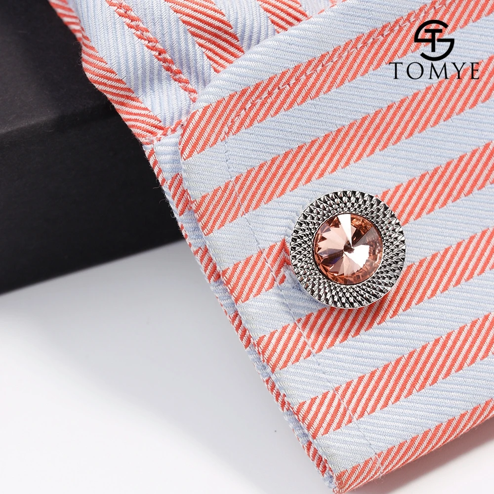 

TOMYE Round Cufflink Wedding High End Blue Crystal Suit Shirt Custom Cufflinks Men XK19S026