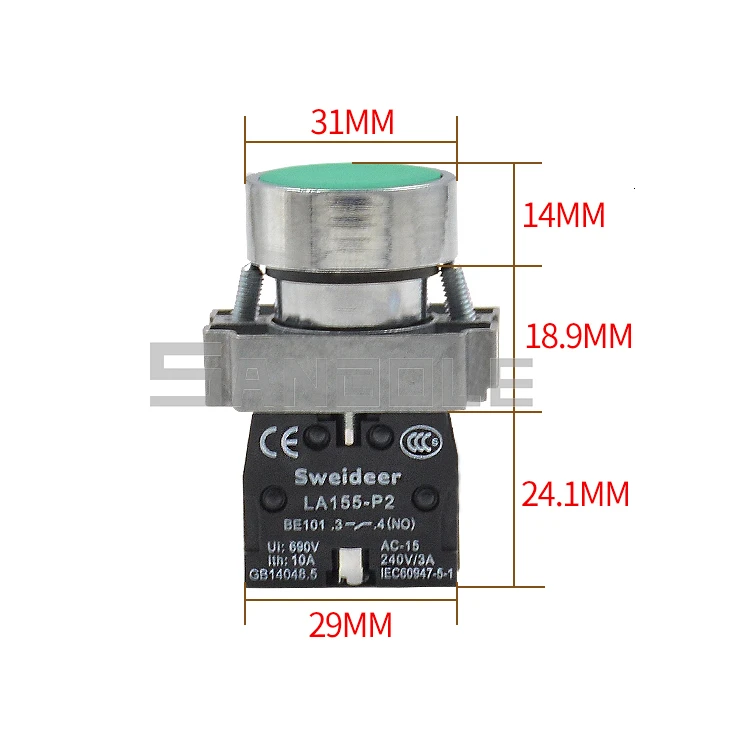 22 мм кнопочный переключатель 10A Мгновенный/сброс плоский круглый серебряный