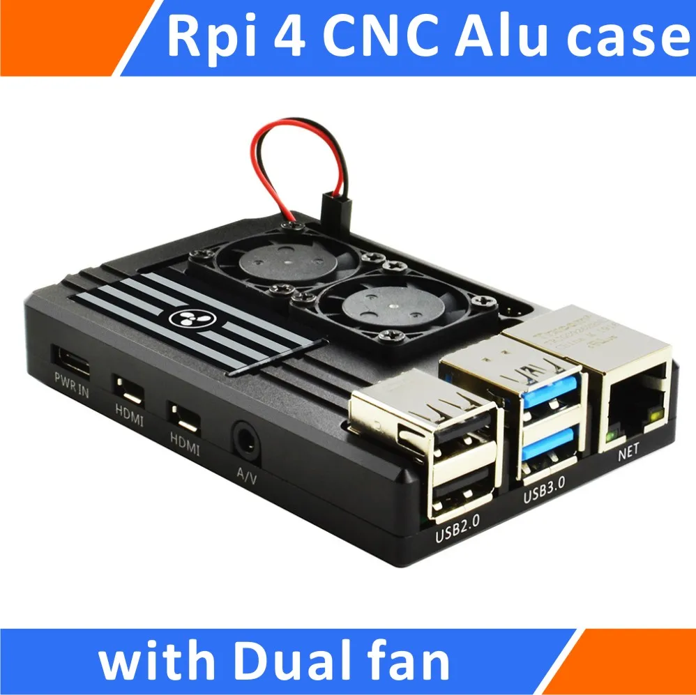 Алюминиевый Чехол для Raspberry Pi 4 с двойным умным вентилятором контроля температуры