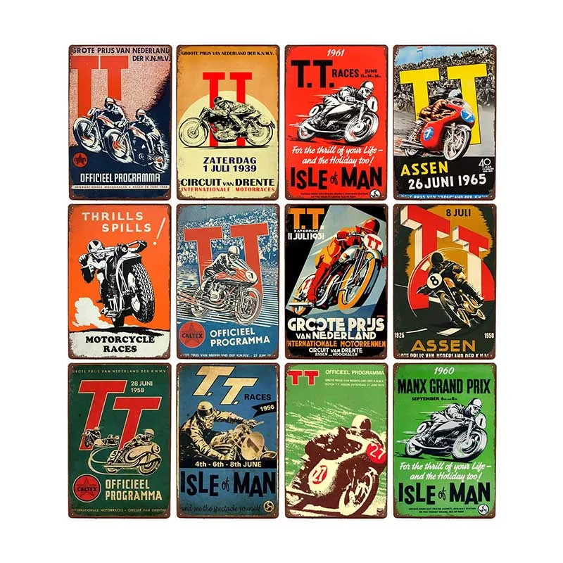 

TT Isle Of Man Metal Poster Retro Vintage Tin Signs Motorcycle Races Plaque Wall Plate Pub Bar Garage Home Decor 20x30cm