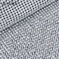 junao 45120cm silver color rhinestone mesh fabric sheet aluminum metal trim resin crystal ribbon strass applique garment crafts
