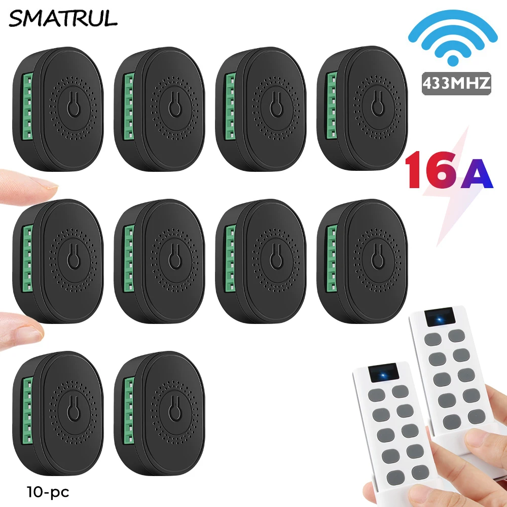 

SMATRUL 16A Mini Smart Wireless Switch Light Module DIY 2 Way Electric 433MHZ RF 10 Keys Remote Control Home LED Lamp On Off