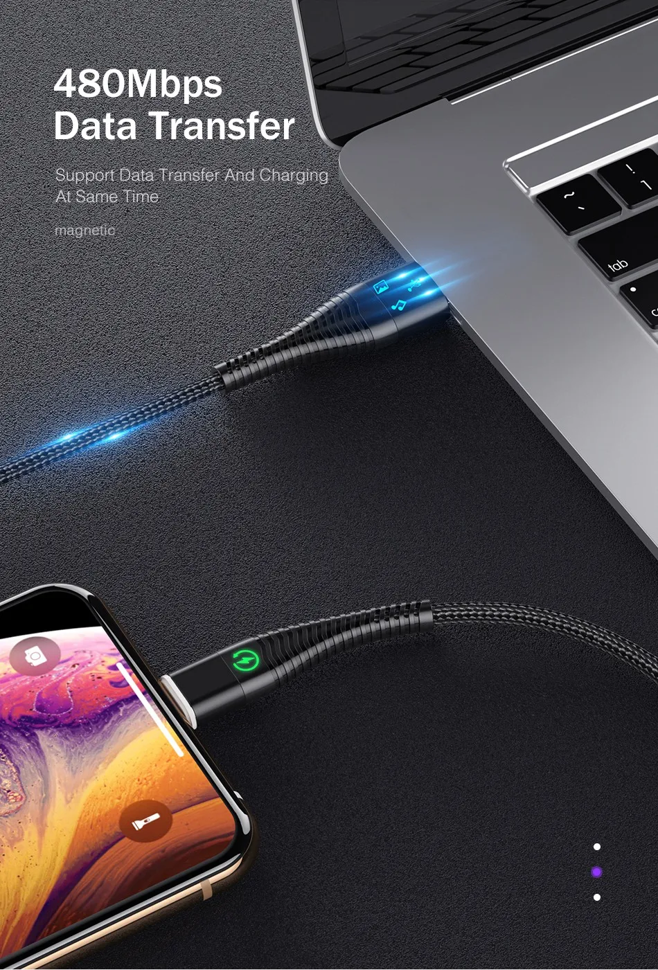 Rock Usb type-C кабель 1 м 2 м светодиодный магнитный кабель для быстрой зарядки для samsung Galaxy S9 S8 Plus Note 9 8 OnePlus 7 Pro зарядный кабель