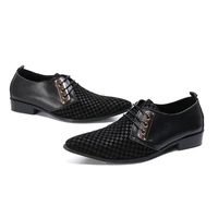 men genuine leather patchwork pointed toe lace up oxford dress shoes black summer men casual leather shoes