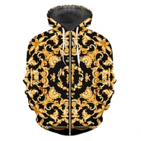 new fashion zipper hoodies baroque style 3d printed sweatshirts menwomen golden flower oversized pullover hip hop coat unisex