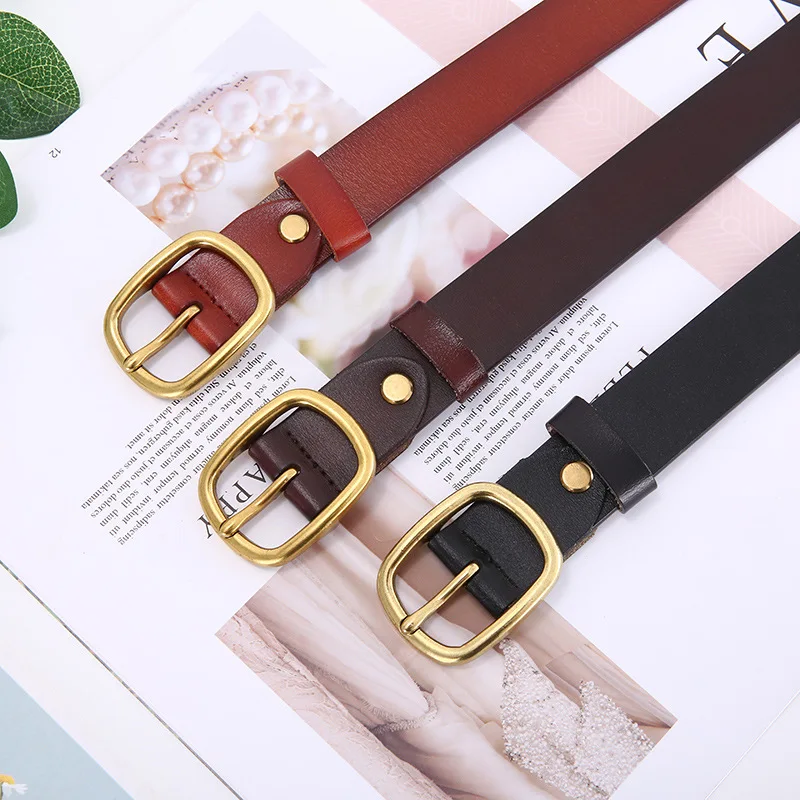 

Women New Belts Genuine Leather High Quality Pin Buckle Vintage Belts for Women Simple Luxury Casual for Jeans Strap LB2104