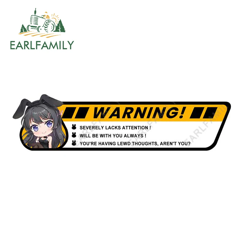 

EARLFAMILY 13cm x 3.4cm for Sakurajima Mai Warning Vinyl Car Wrap Stickers Surfboard Campervan Decal Funny Waterproof Sunscreen