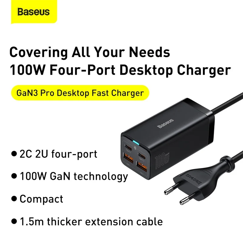 Настольное зарядное устройство Baseus GaN 100 Вт 65 Быстрая зарядка 4 0 QC 3 PD USB-C Type C USB