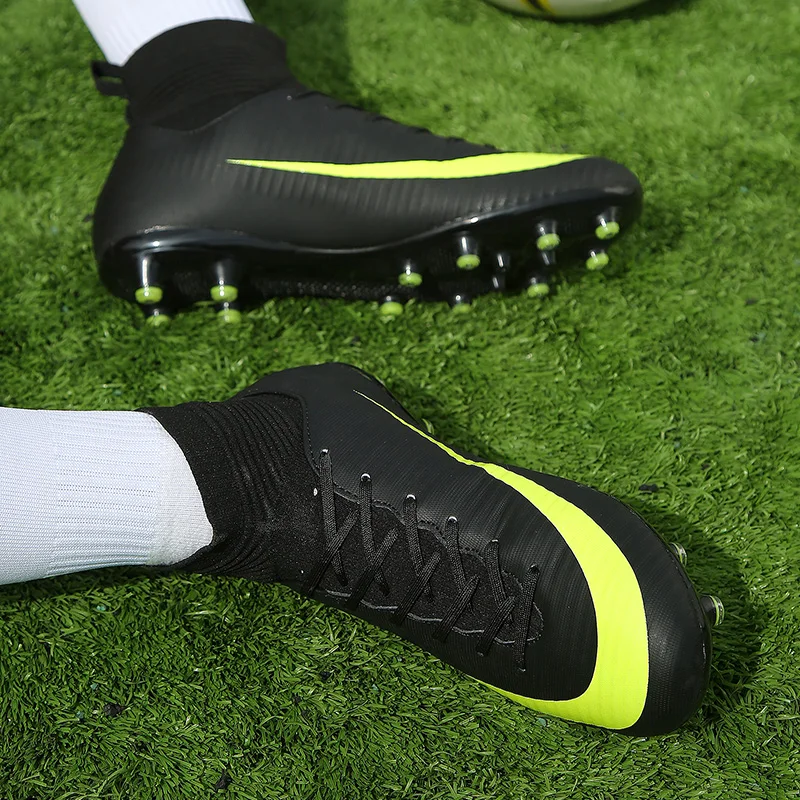 

Black men's football shoes professional training football shoes couple high ankle long nail broken nail sneakers size 35-45