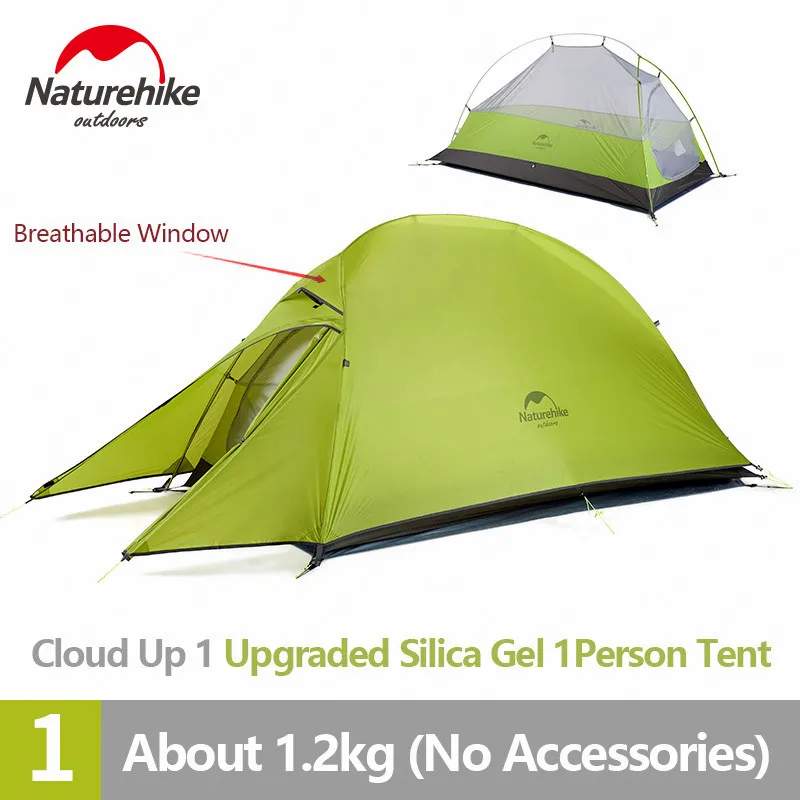 Палатка Naturehike Cloud Up туристическая Ультралегкая силиконовая на 1 человек 20D с