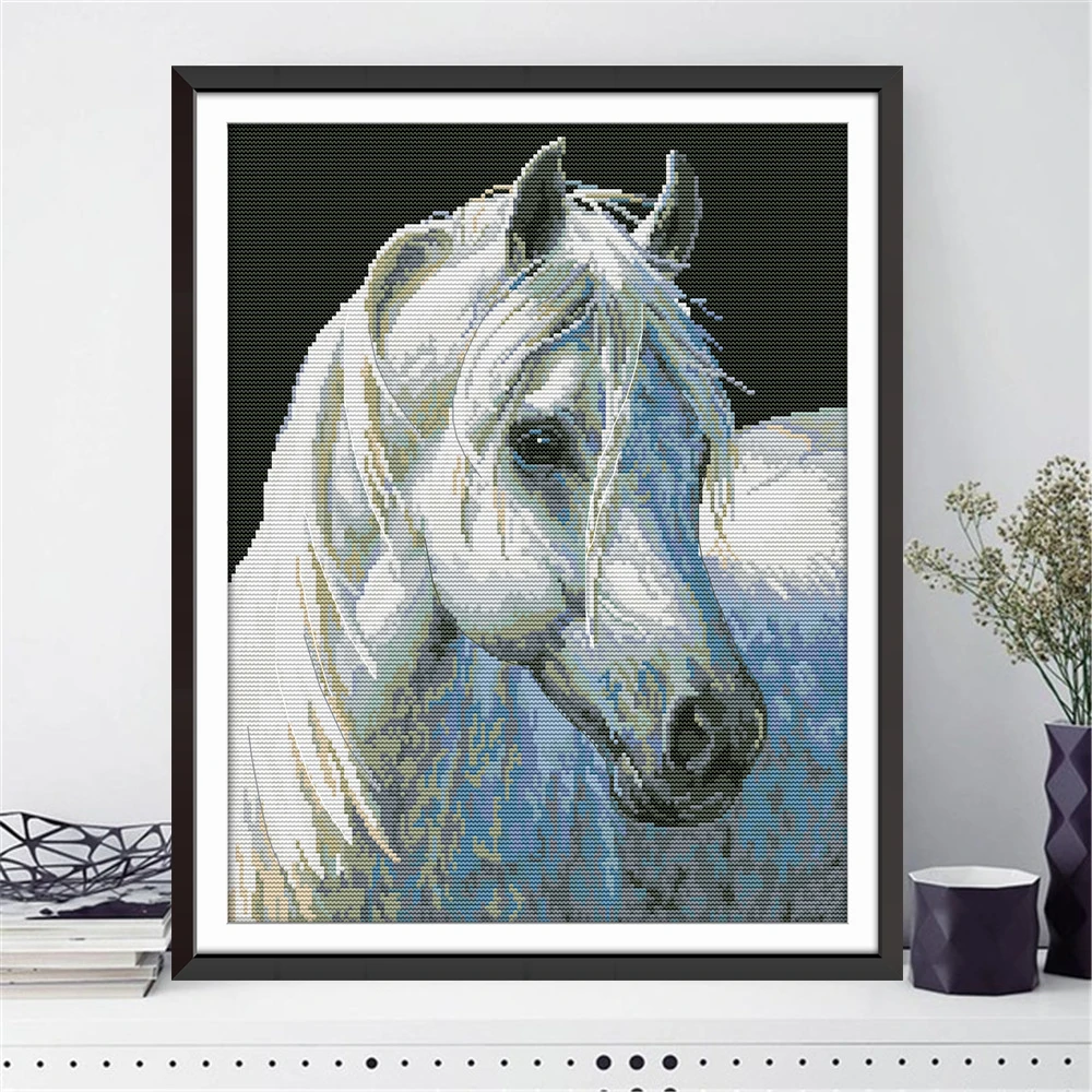 HUACAN вышивка крестиком Лошадь Животное рукоделие Наборы для полных наборы белый холст своими руками домашний декор 14CT