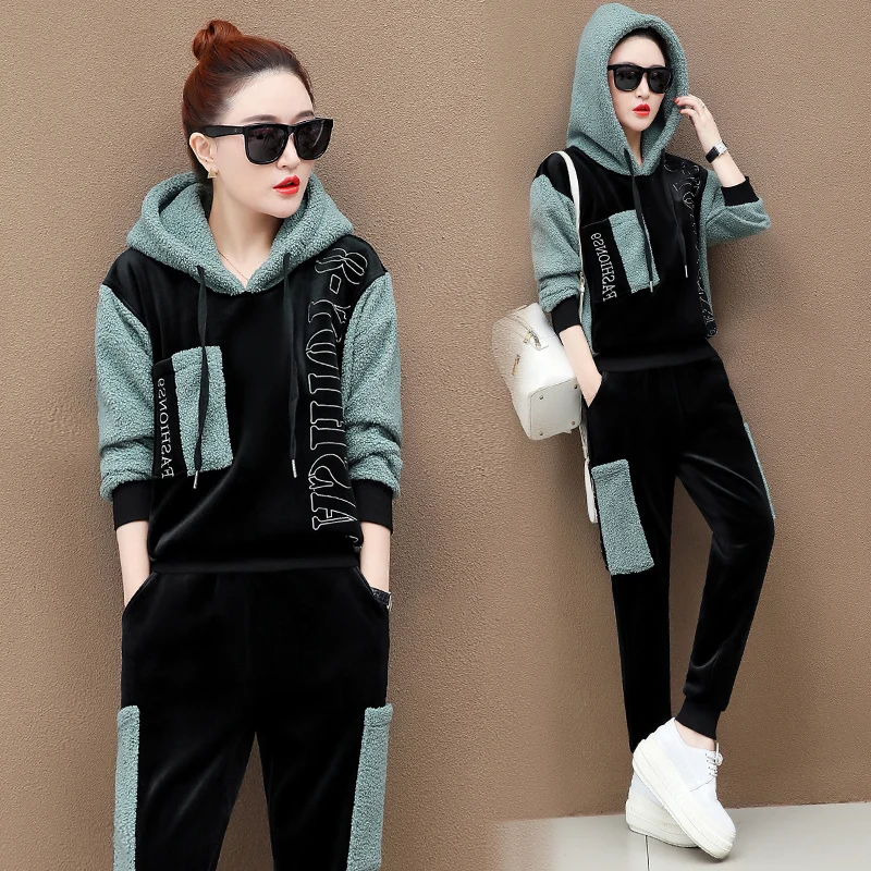 

Женский Повседневный костюм из двух предметов, Вельветовая Толстая свободная спортивная одежда, осень-зима 2020