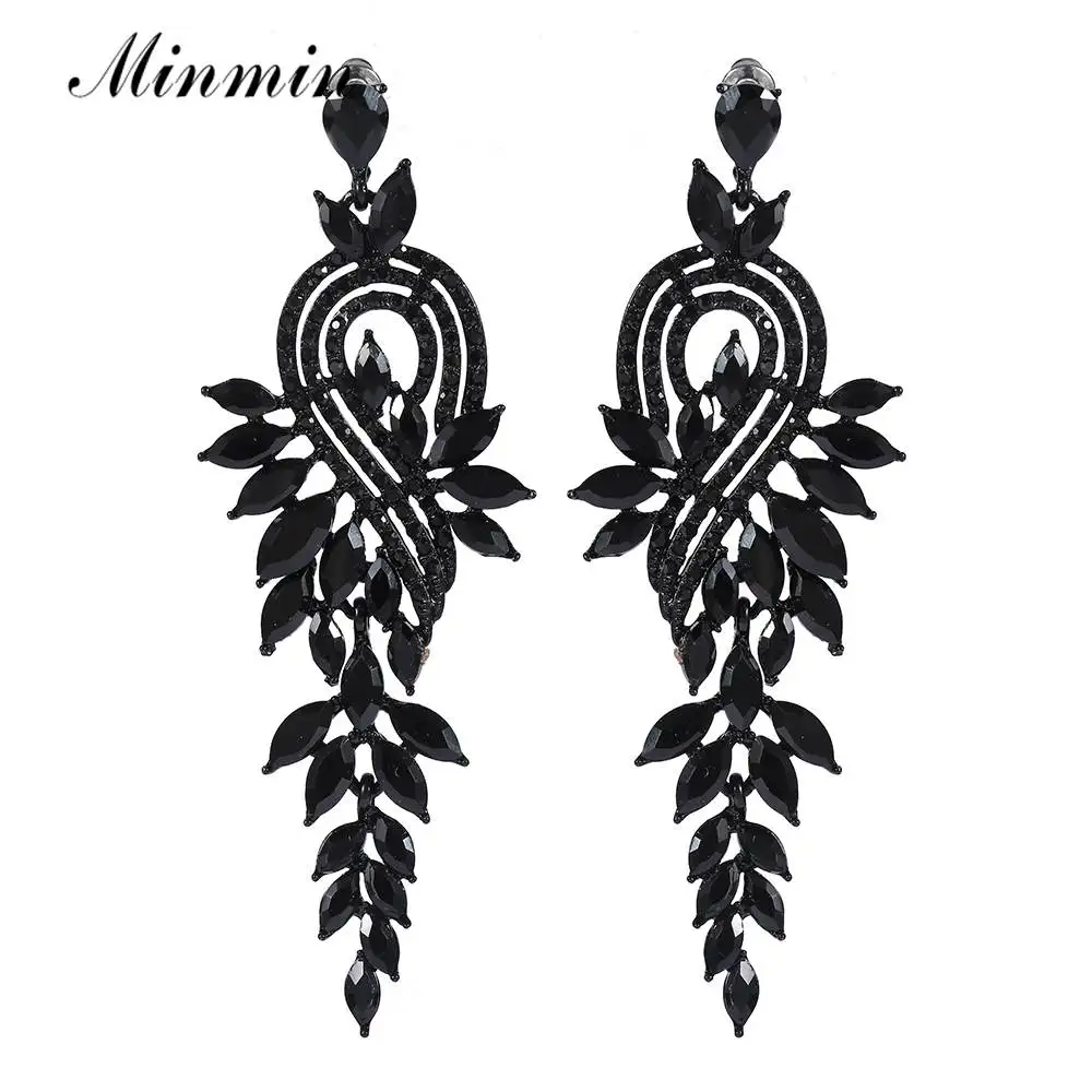 Minmin массивные черные с лошадью из стразов глаза Длинные свисающие серьги для